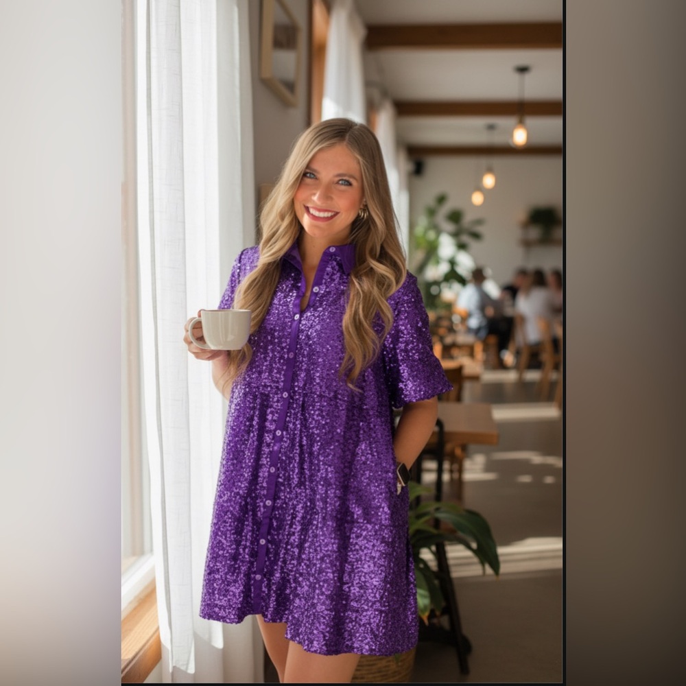 Peach Love California Purple Sequin Mini Dress